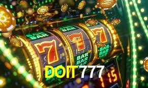 Una escena digital vívida inspirada en casino con DOIT777 mostrado prominentemente, luces brillantes, fichas, cartas y acentos dorados.