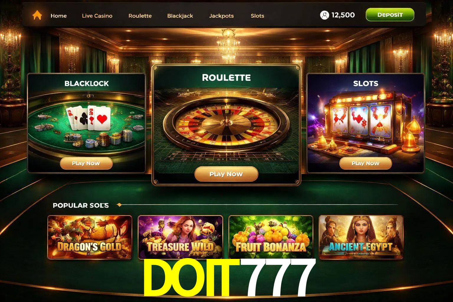 Vista de la plataforma DOIT777 Casino mostrando categorías organizadas de juegos en línea